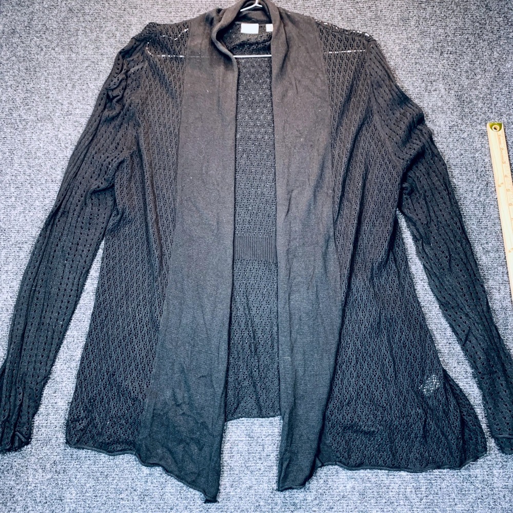 Cato Cardigan XL Black Open Lace Knit Crochet Fairy Grunge Minimalist Layering